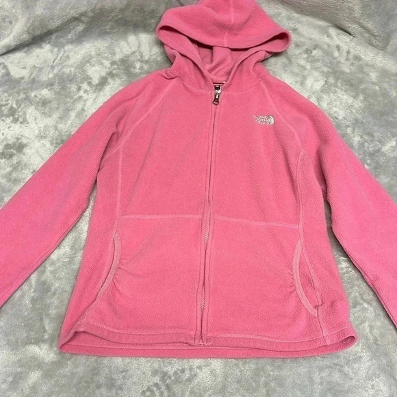 The North Face - kids/teen Pink full zip fleece Jacket hoodie. Size L  (14) - Picture 1 of 6